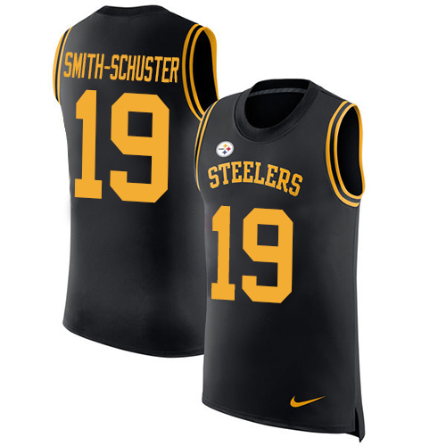 Nike Steelers #19 JuJu Smith-Schuster Black Team Color Men's Stitched NFL Limited Rush Tank Top Jersey - Click Image to Close